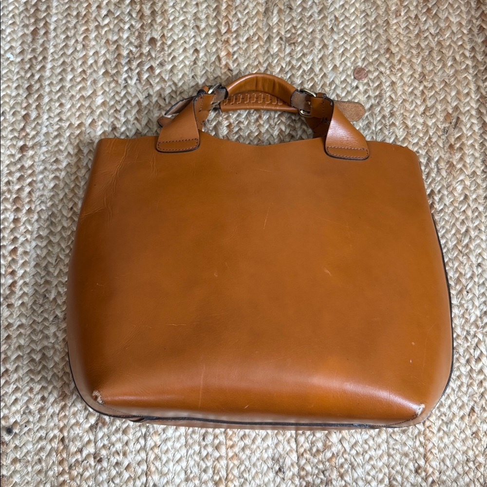 RARE Zara Plaited Leather Shopper Tote Brown Buffalo Cognac